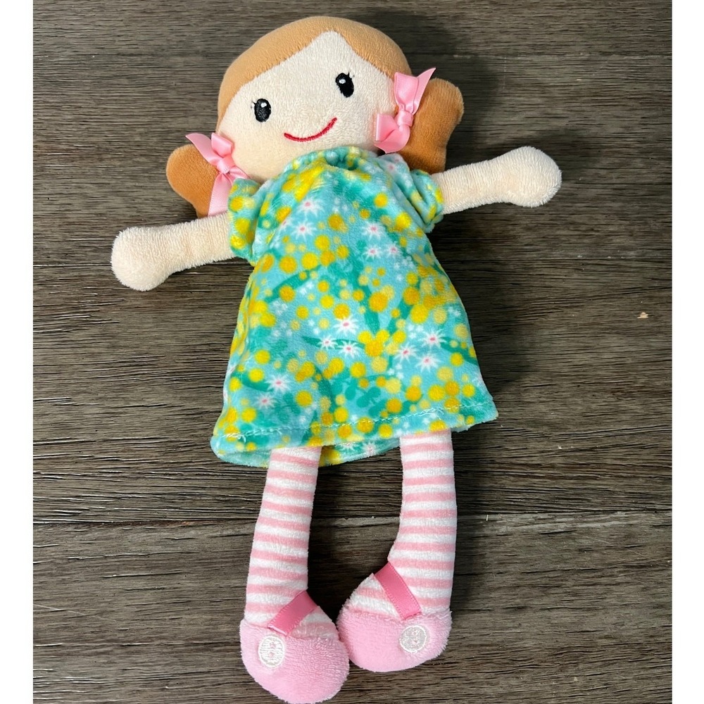 Tiger Tribe Plush Rag Doll Floral Teal Dress Pink Striped Leggings Soft Toy 12"